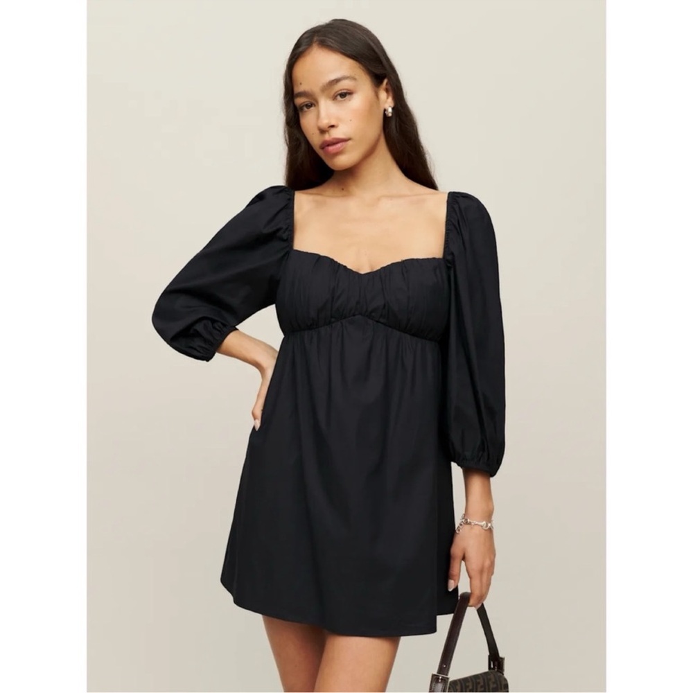 Reformation Black Mini Dress with Puff Sleeves